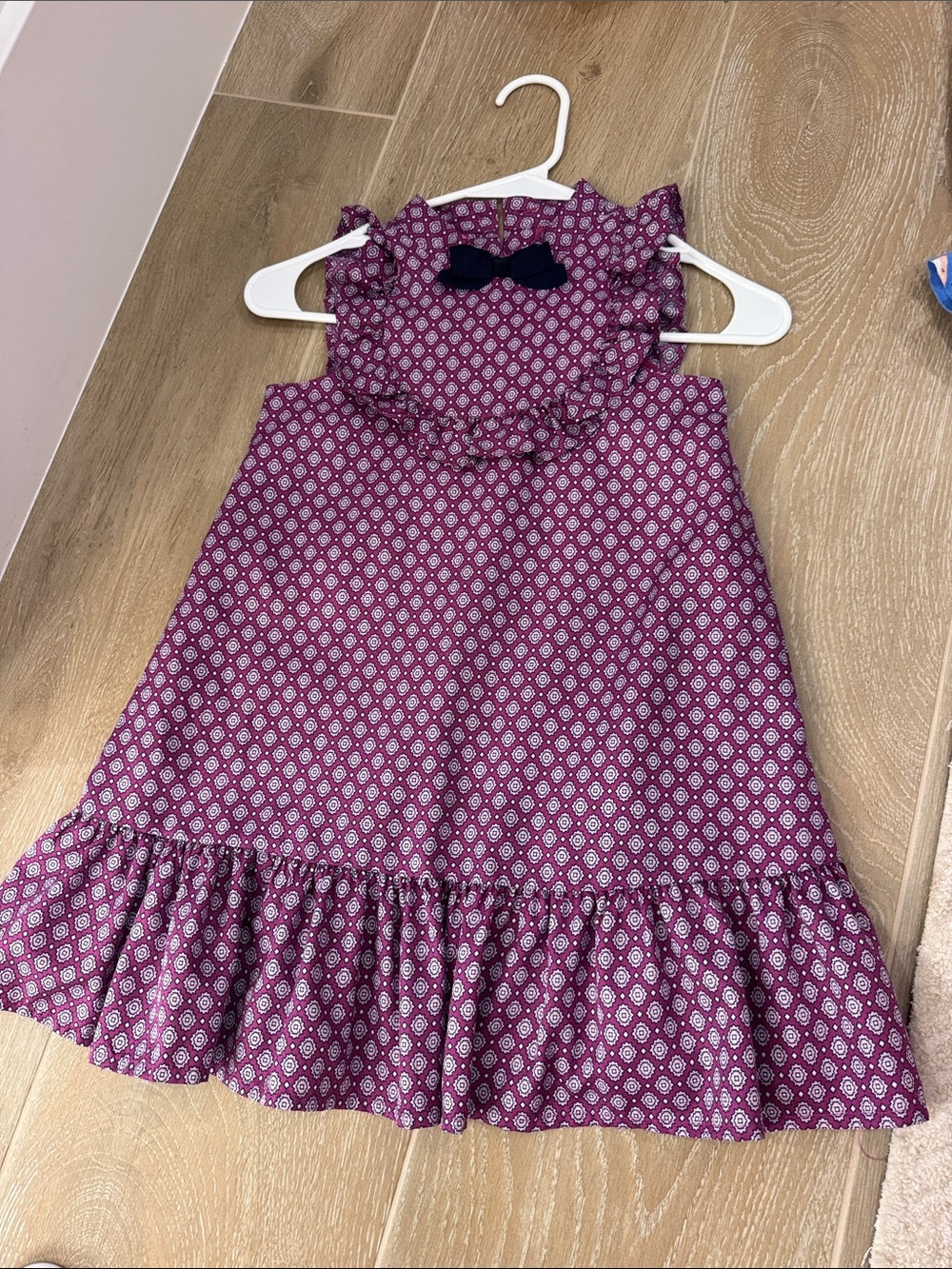 Janie and Jack Purple Printed Ruffle Dress with Navy Bow